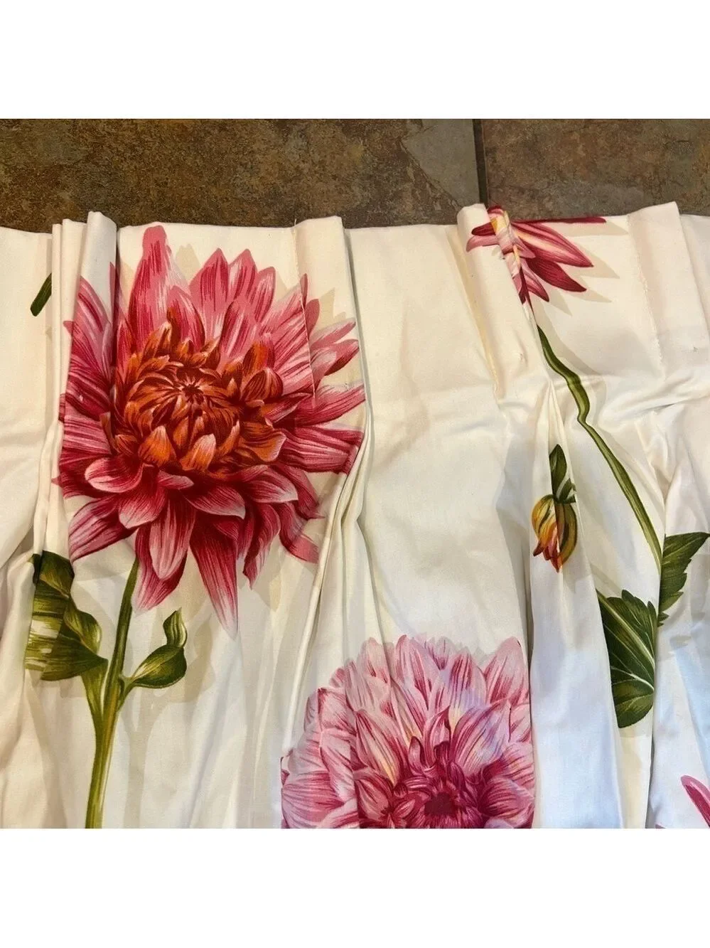 Vintage Retro Custom Made Floral Curtains Set 2 Pinched Pleat Botanical
